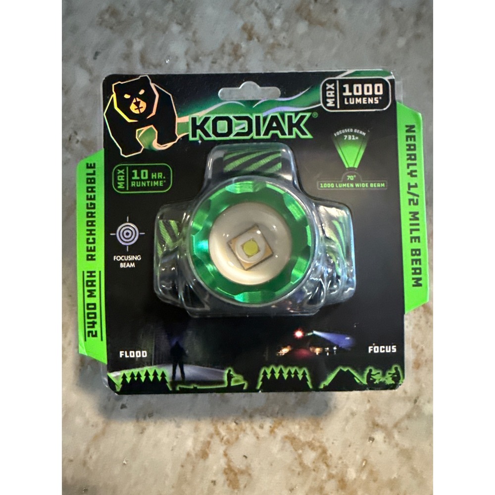 Kodiak 1000 Lumen Rechargeable LED Headlamp 2400 mAh Focusing Beam Flashlight
